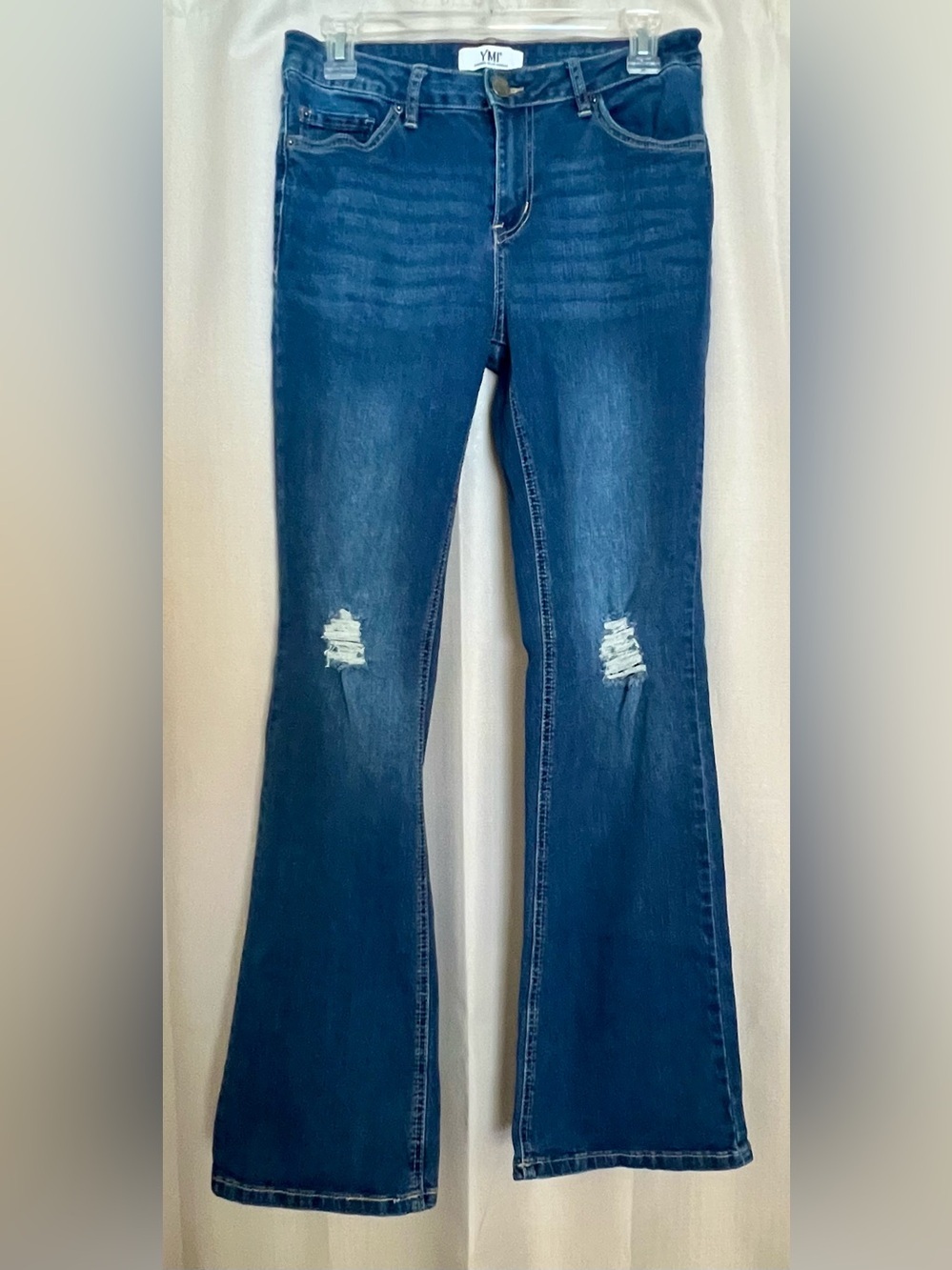 YMI Women’s Size 9/29 Distressed Flare Jeans Medium Wash Y2K Stretch Denim